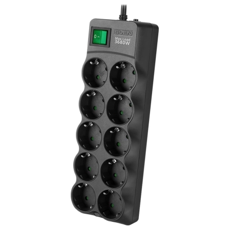 Sven Surge Protector SVEN  SF-10E-16 1,8 m, 16A, 3.6kW, (10 sockets with children protection), black