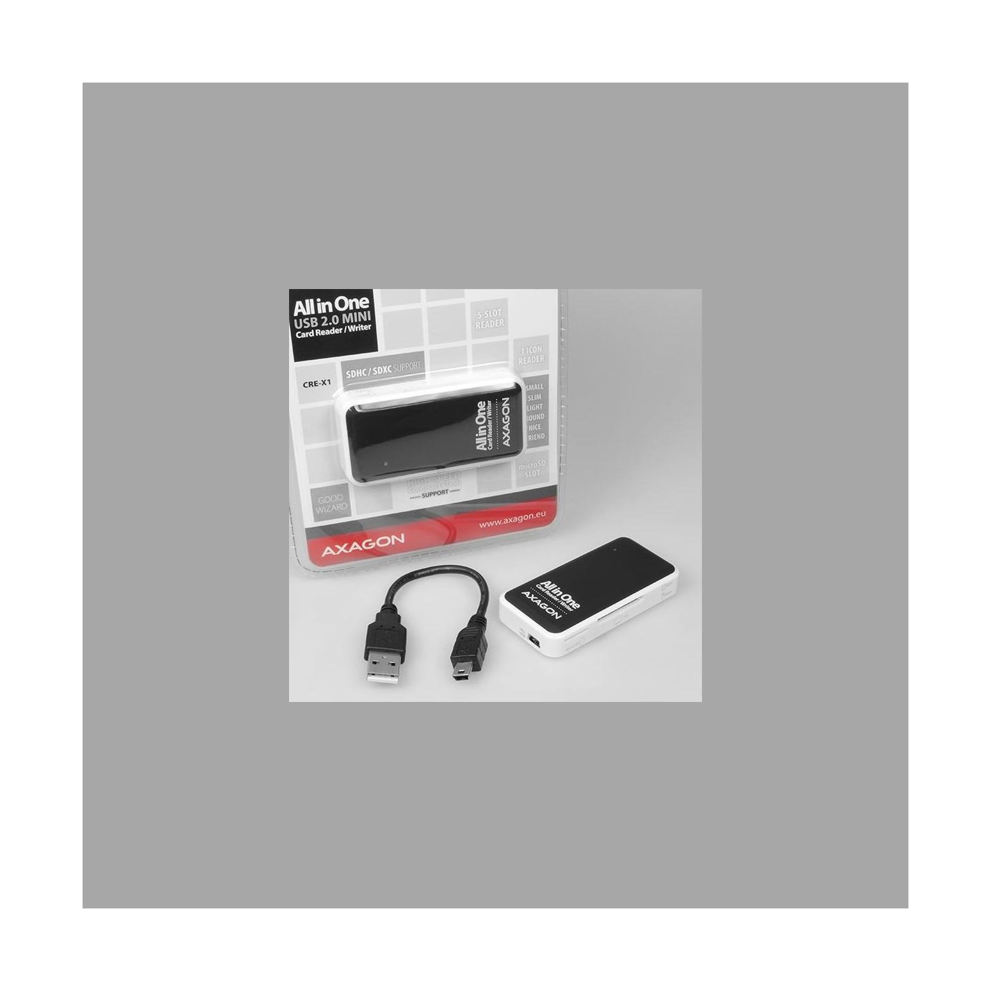 Axagon CRE-X1 External Mini Card Reader 5-slot ALL-IN-ONE