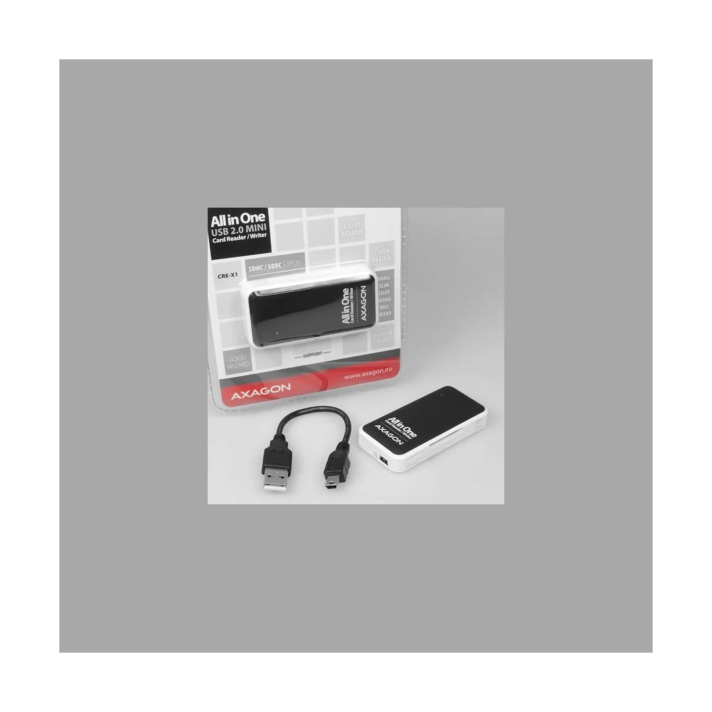 Axagon CRE-X1 External Mini Card Reader 5-slot ALL-IN-ONE