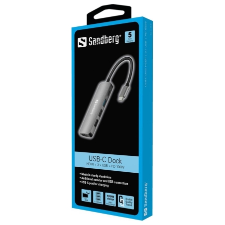 Sandberg 136-32 USB-C Dock HDMI+3xUSB+PD 100W