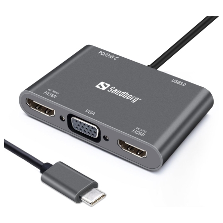 Sandberg 136-35 USB-C Dock 2xHDMI+1xVGA+USB+PD