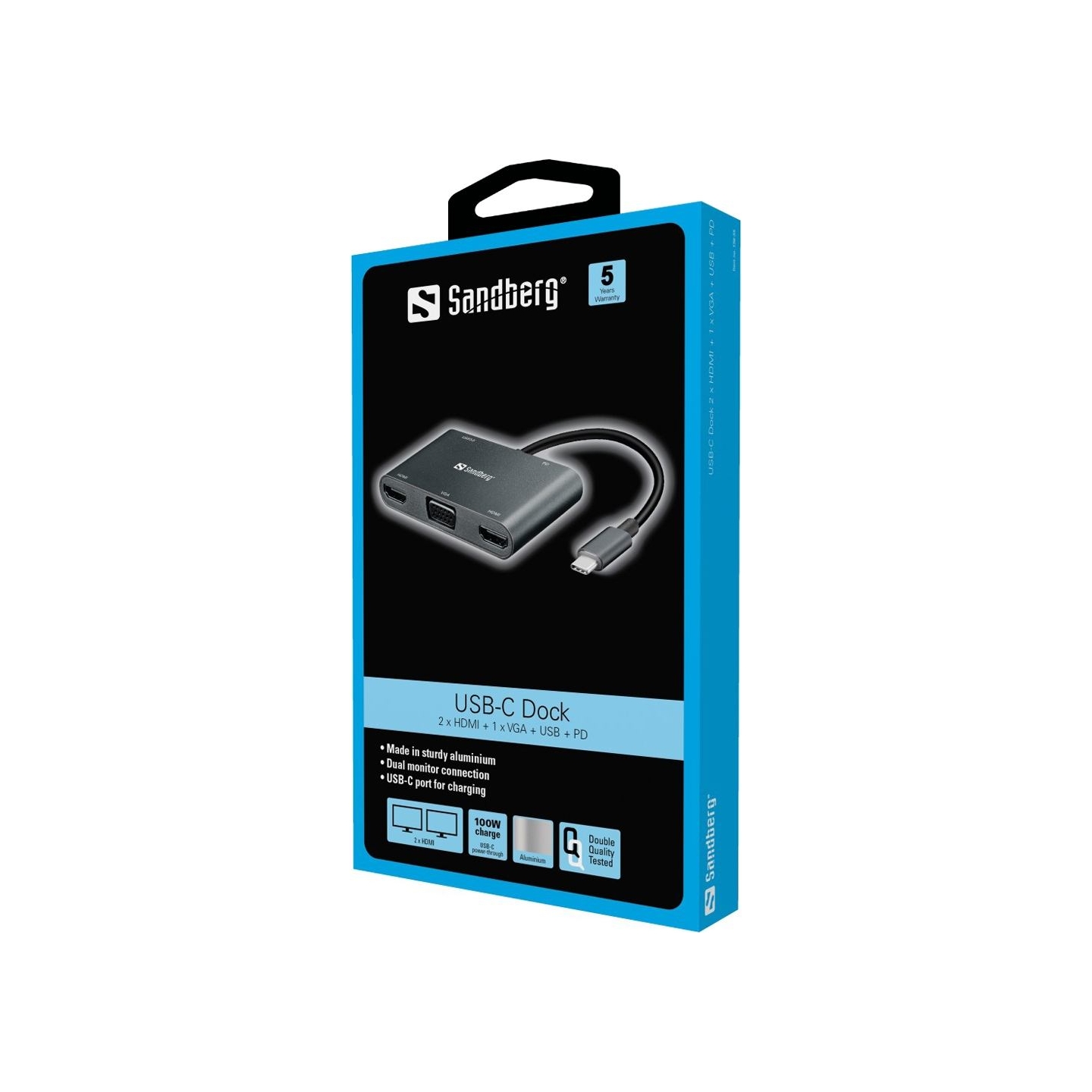 Sandberg 136-35 USB-C Dock 2xHDMI+1xVGA+USB+PD