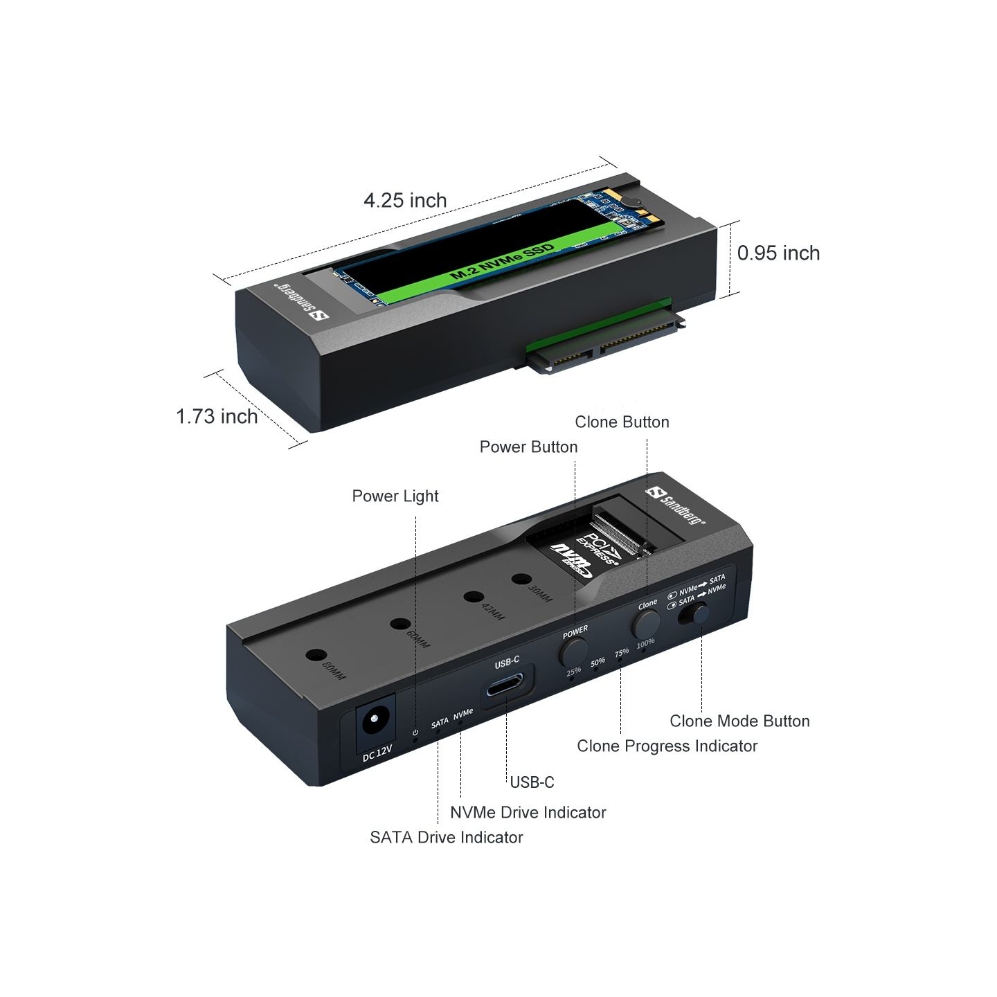 Sandberg 136-49 USB 3.2 Cloner & Dock for M2 + NVMe + SATA