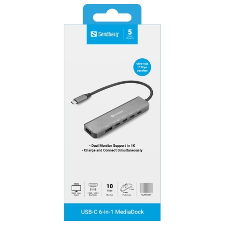 Sandberg 136-77 USB-C 6-in-1 MediaDock