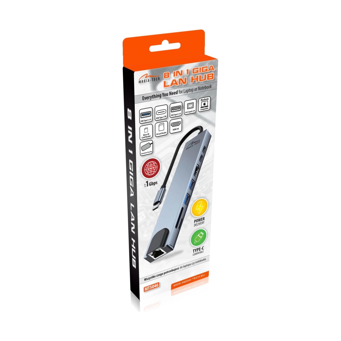 Media-Tech MT5046 8in1 USB-C LAN HUB PRO