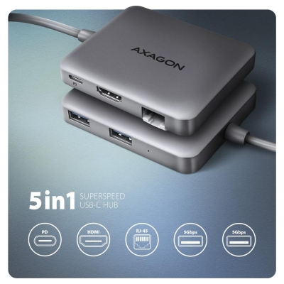 Axagon HMC-5HL 2xUSB-A 4K HDMI GLAN PD100W USB-C 15cm