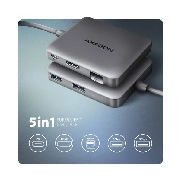 Axagon HMC-5HL 2xUSB-A 4K HDMI GLAN PD100W USB-C 15cm