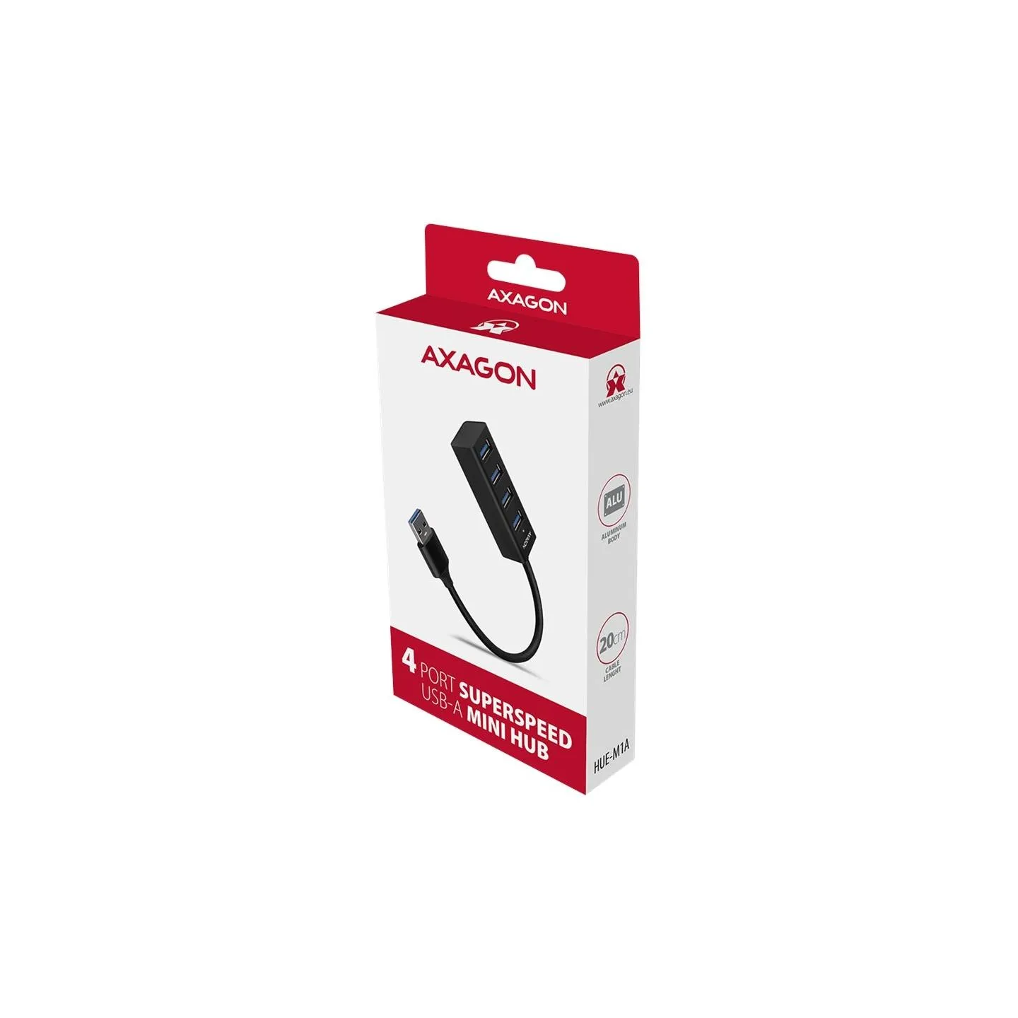 Axagon HUE-M1A 4x USB3.2 Gen 1 MINI hub, metal, 20cm USB-A cable