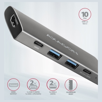 Axagon HMC-5G21 10Gbps hub 5in 1 HDMI + 2x USB-A/USB-C
