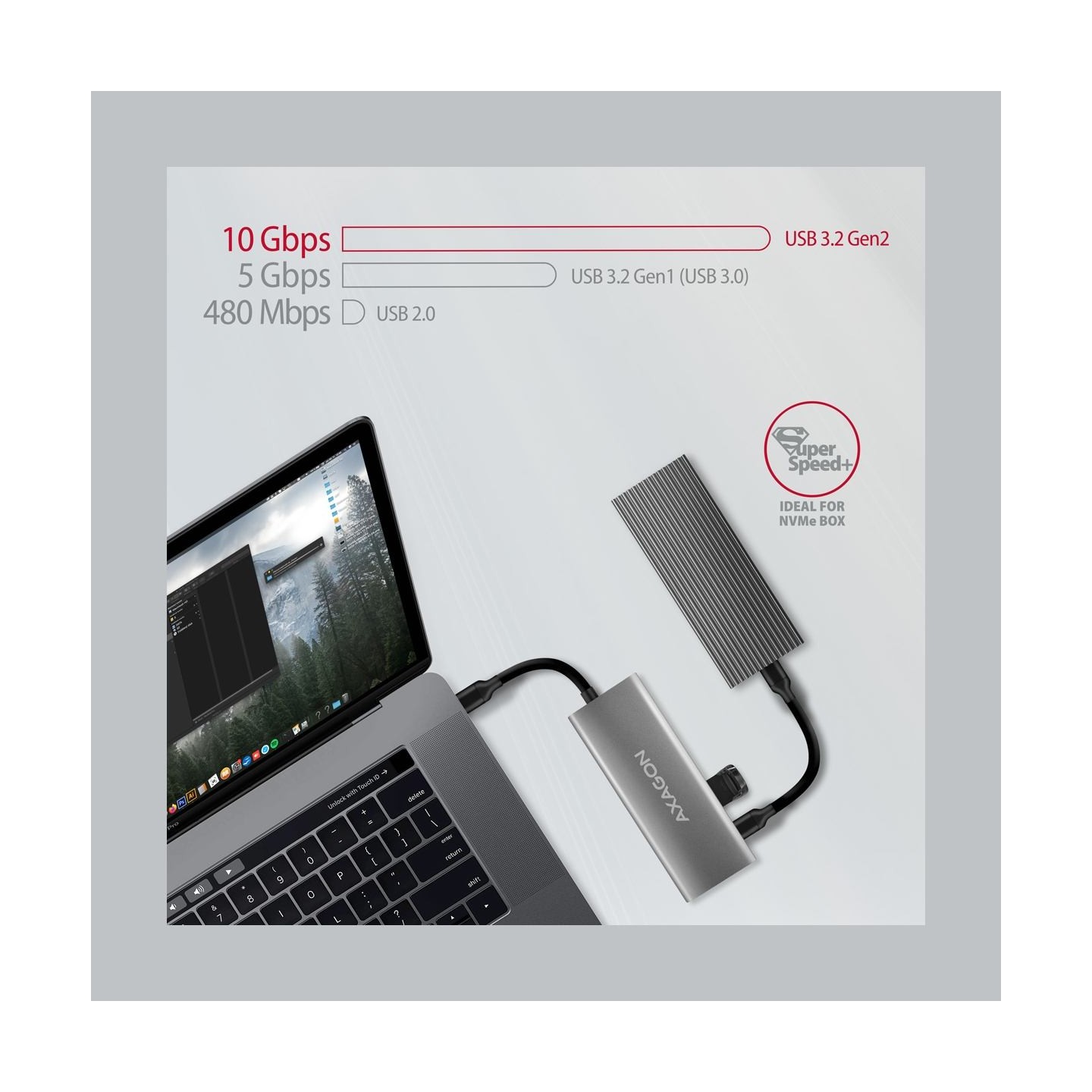 Axagon HMC-5G21 10Gbps hub 5in 1 HDMI + 2x USB-A/USB-C