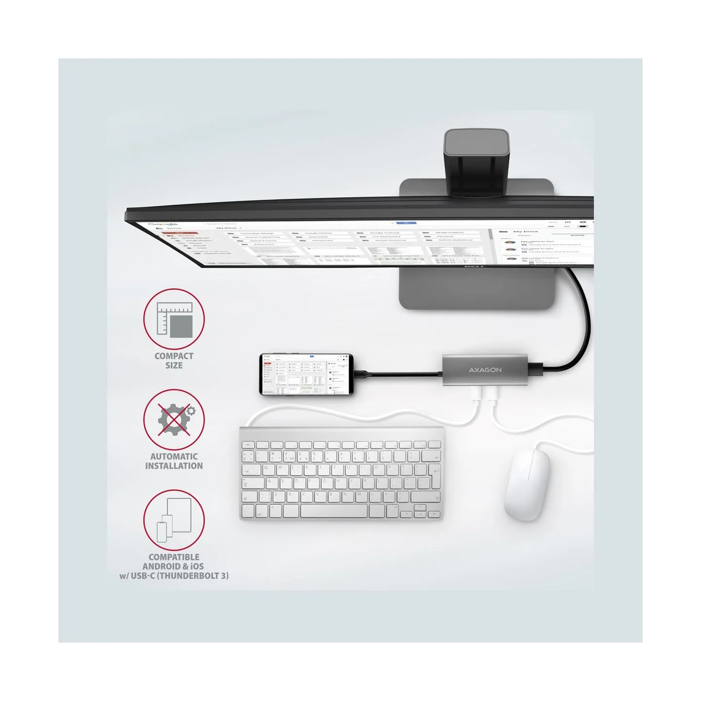 Axagon HMC-5G21 10Gbps hub 5in 1 HDMI + 2x USB-A/USB-C