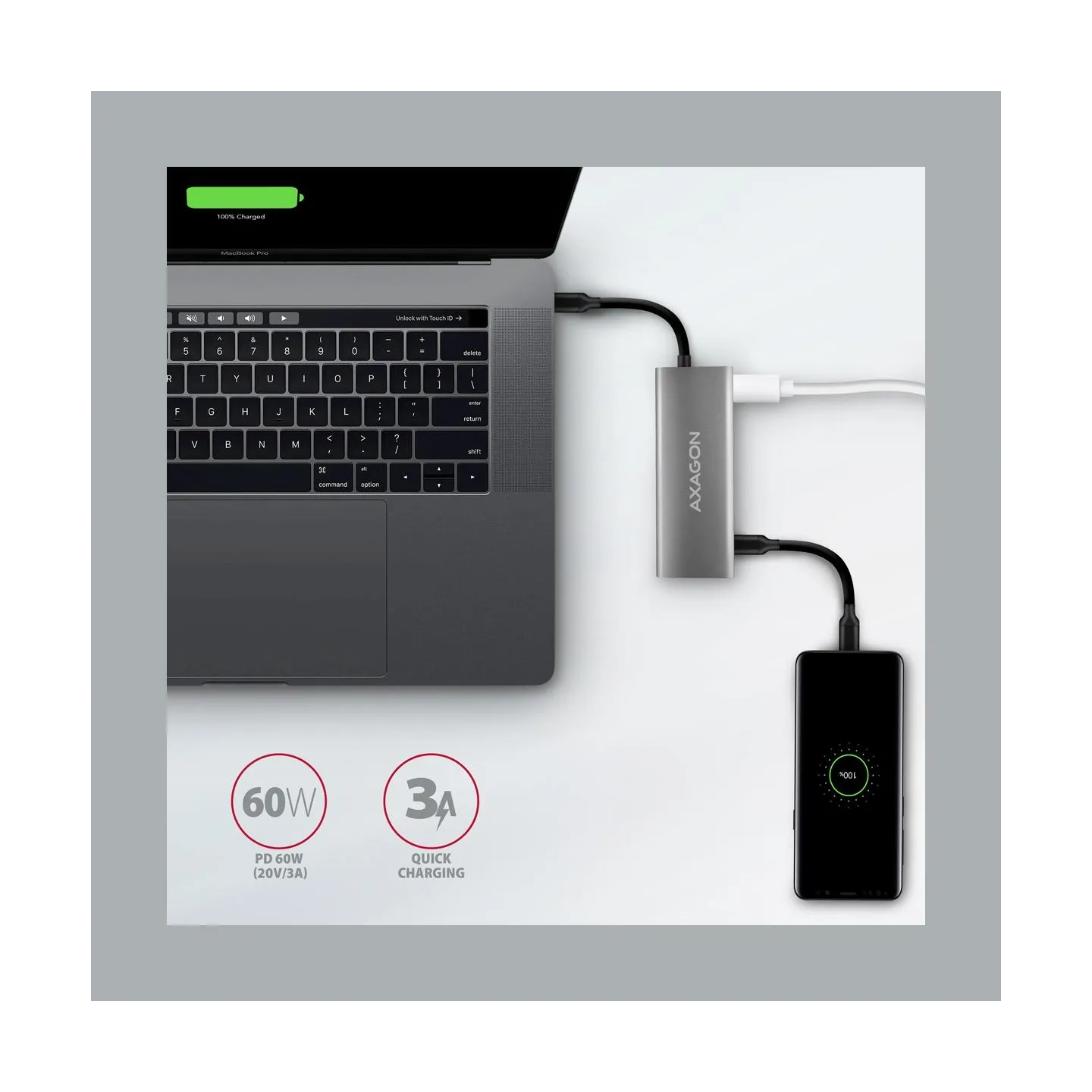 Axagon HMC-5G21 10Gbps hub 5in 1 HDMI + 2x USB-A/USB-C