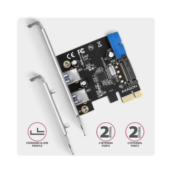 Axagon PCEU-232RS PCIe card - 2+2x USB 5Gbps port, SATA power, Renesas PD720201, SP & LP