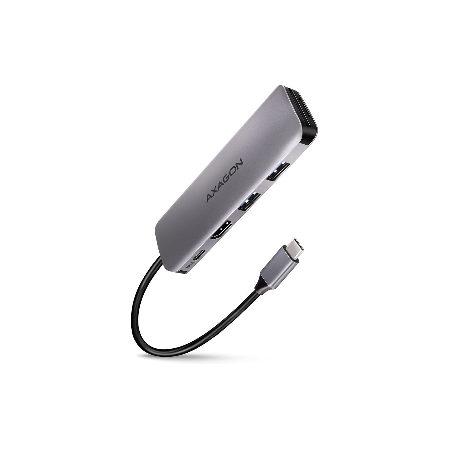 Axagon Multiport USB 3.2 Gen 1 hub. HDMI, card reader and Power Delivery. 20 cm USB-C cable.