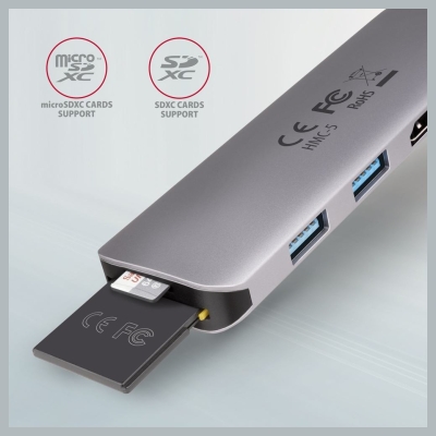 Axagon Hub HMC-5 2x USB-A, HDMI, SD/microSD, USB 3.2 Gen 1, PD 100W, 20cm USB-C cable