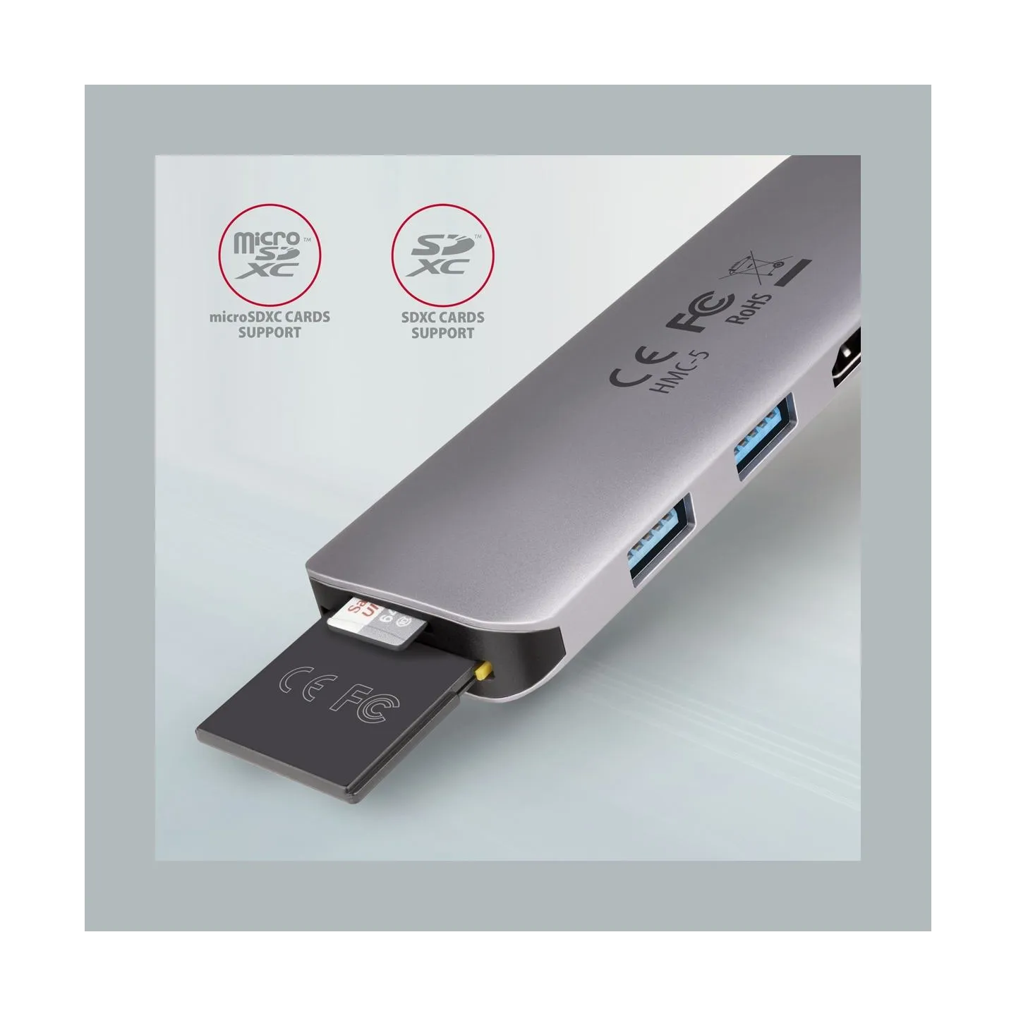 Axagon Hub HMC-5 2x USB-A, HDMI, SD/microSD, USB 3.2 Gen 1, PD 100W, 20cm USB-C cable