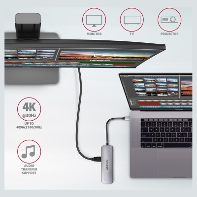 Axagon Hub HMC-5 2x USB-A, HDMI, SD/microSD, USB 3.2 Gen 1, PD 100W, 20cm USB-C cable