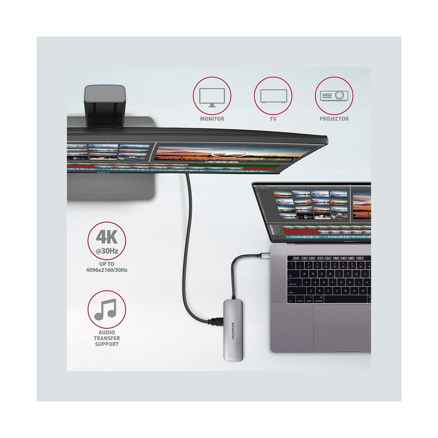 Axagon Hub HMC-5 2x USB-A, HDMI, SD/microSD, USB 3.2 Gen 1, PD 100W, 20cm USB-C cable
