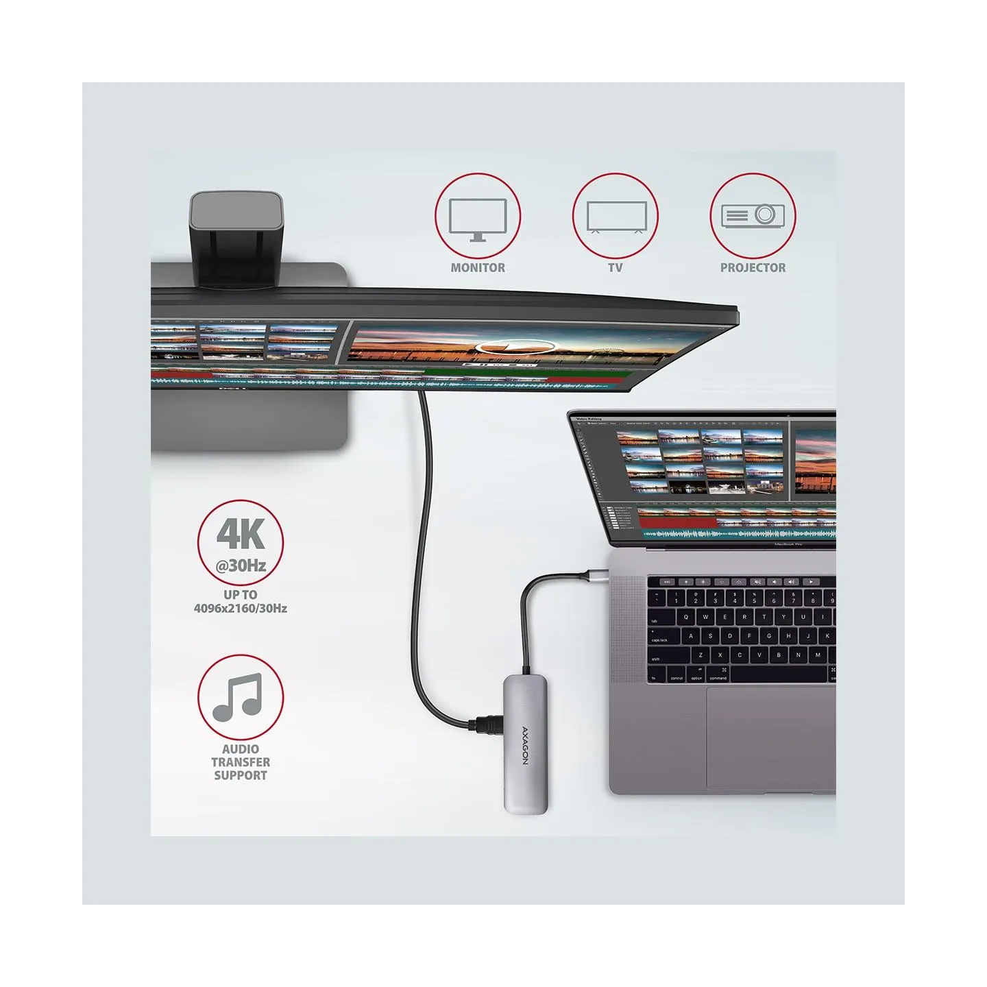 Axagon Hub HMC-5 2x USB-A, HDMI, SD/microSD, USB 3.2 Gen 1, PD 100W, 20cm USB-C cable