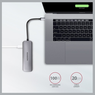 Axagon Hub HMC-5 2x USB-A, HDMI, SD/microSD, USB 3.2 Gen 1, PD 100W, 20cm USB-C cable
