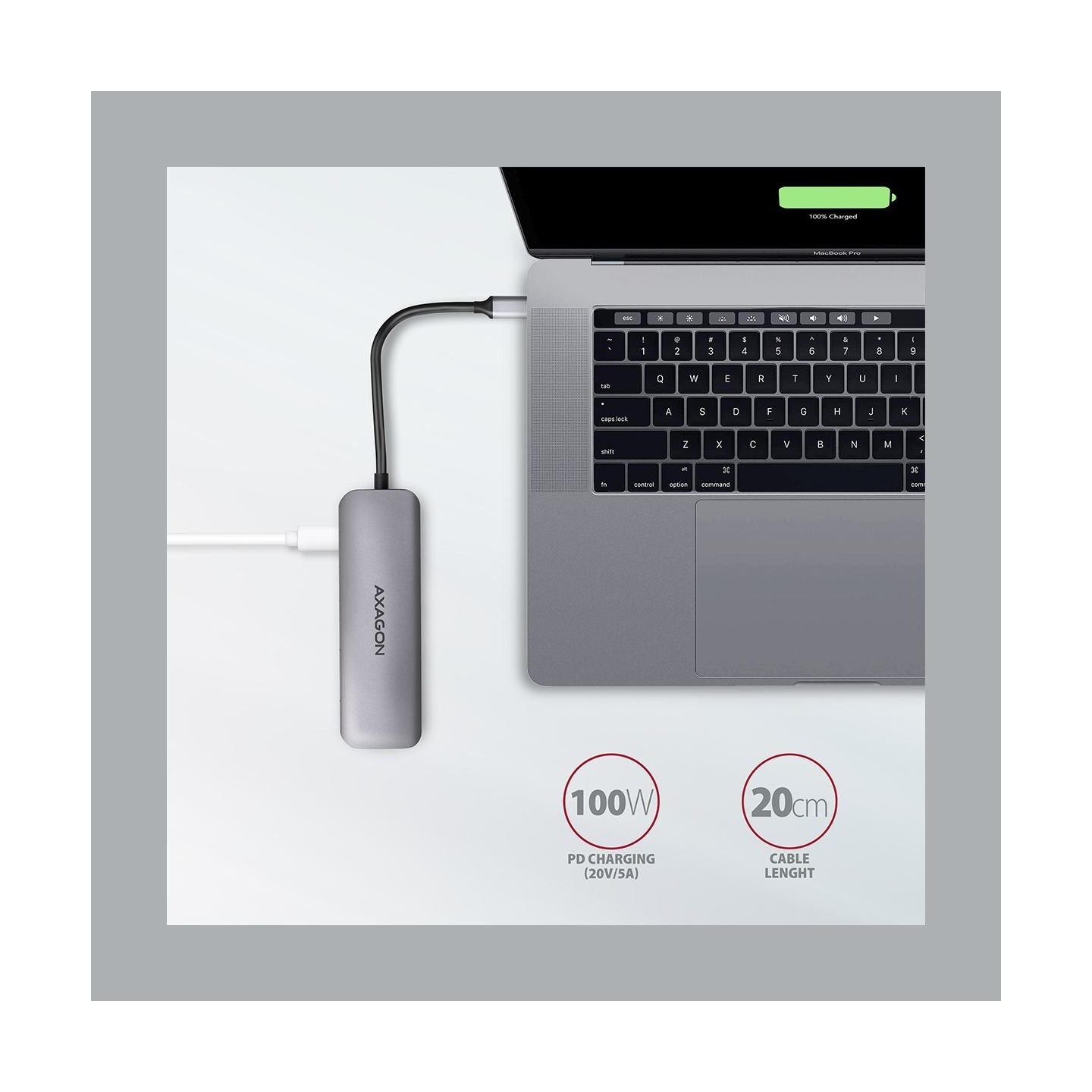 Axagon Hub HMC-5 2x USB-A, HDMI, SD/microSD, USB 3.2 Gen 1, PD 100W, 20cm USB-C cable