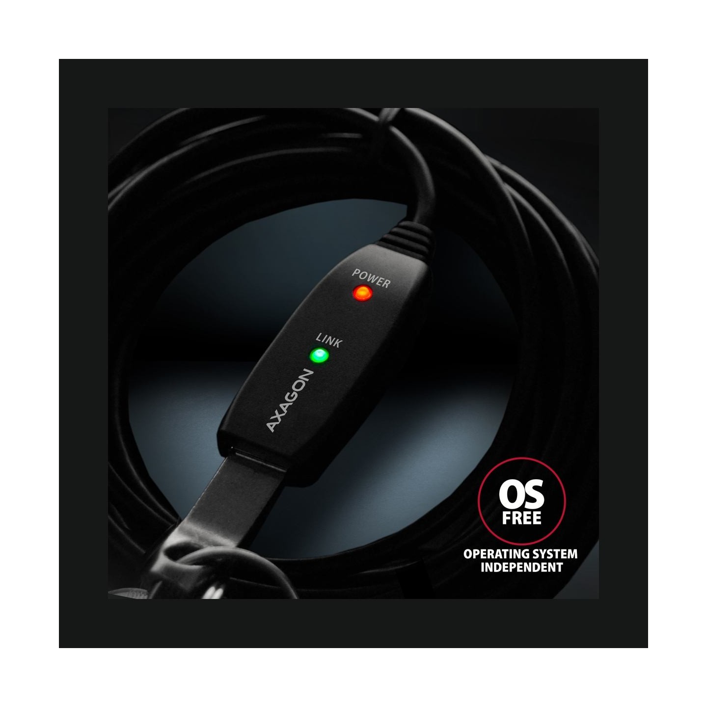 Axagon Active extension USB 2.0 A-M> A-F cable, 10 m long. Power supply option.