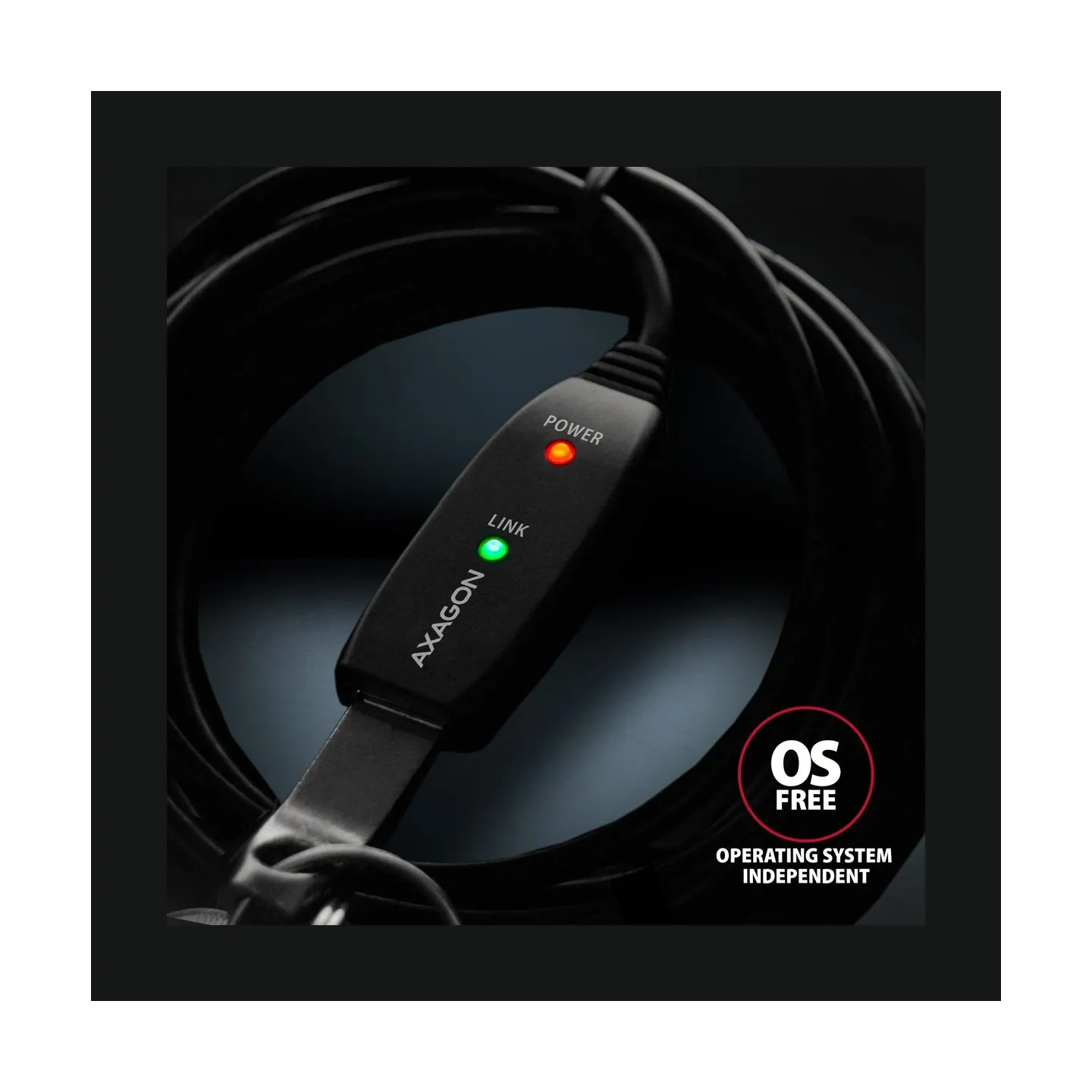 Axagon Active extension USB 2.0 A-M> A-F cable, 10 m long. Power supply option.