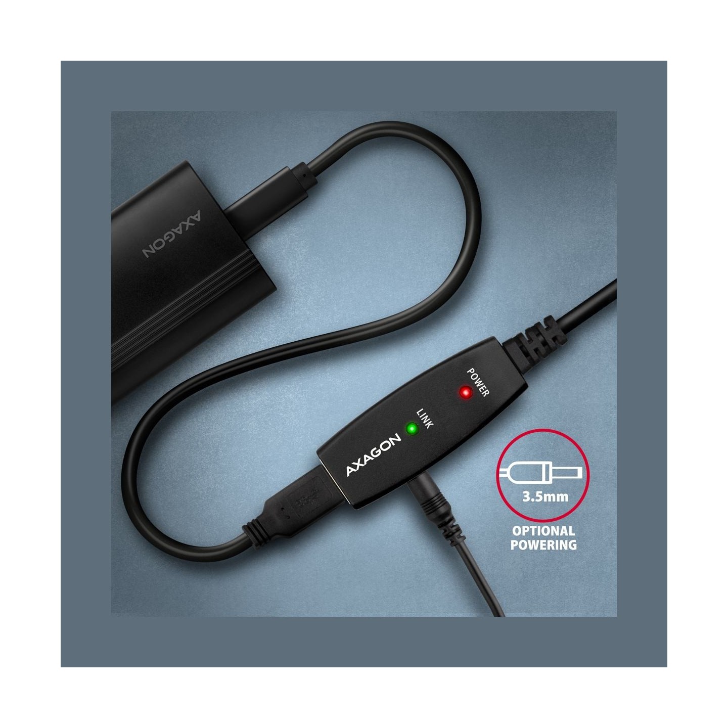 Axagon Active extension USB 2.0 A-M> A-F cable, 10 m long. Power supply option.