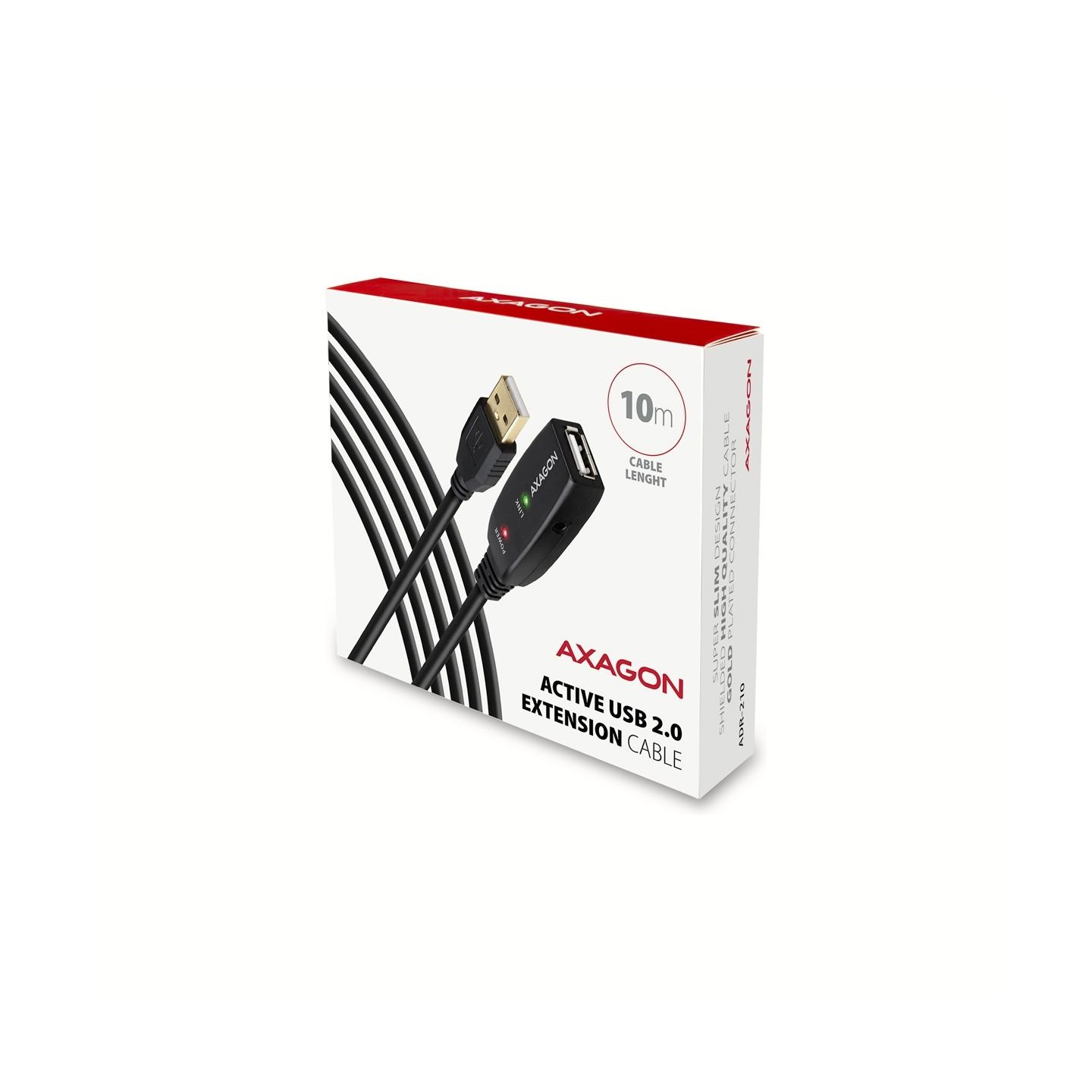 Axagon Active extension USB 2.0 A-M> A-F cable, 10 m long. Power supply option.