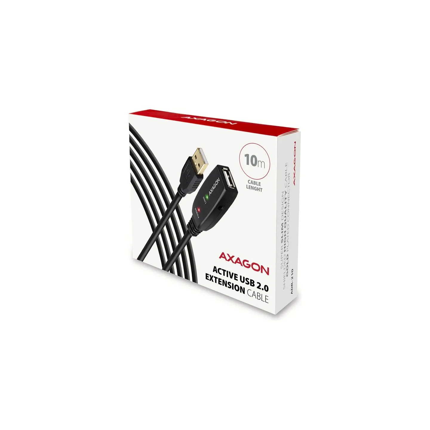 Axagon Active extension USB 2.0 A-M> A-F cable, 10 m long. Power supply option.
