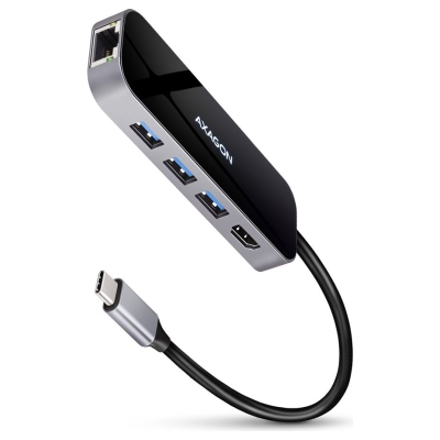 Axagon Multiport USB 3.2 Gen 1 hub. HDMI, Gigabit LAN and Power Delivery. 20 cm USB-C cable.