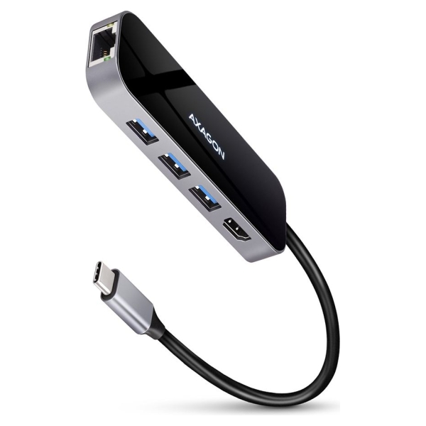 Axagon Multiport USB 3.2 Gen 1 hub. HDMI, Gigabit LAN and Power Delivery. 20 cm USB-C cable.