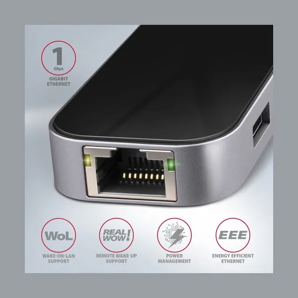 Axagon HMC-6GL 3x USB-A, HDMI, RJ-45, USB 3.2 Gen 1 hub, PD 100W, 20cm USB-C cable
