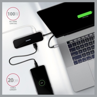 Axagon HMC-6GL 3x USB-A, HDMI, RJ-45, USB 3.2 Gen 1 hub, PD 100W, 20cm USB-C cable