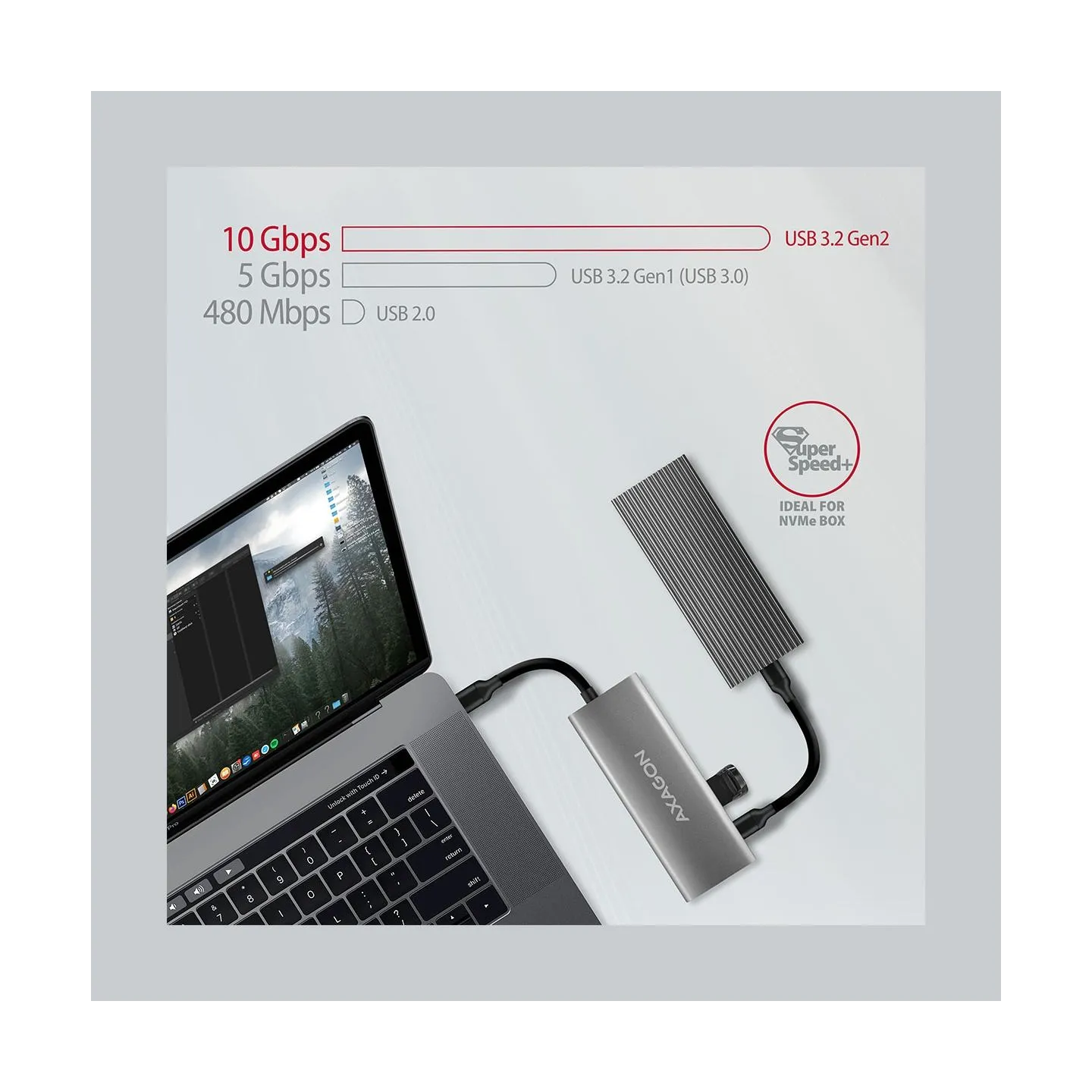Axagon Hub HMC-5G2 2x USB-A + 2x USB-C + HDMI, USB-C 3.2 Gen 2 10Gbps, PD 60W, 13cm USB-C cable
