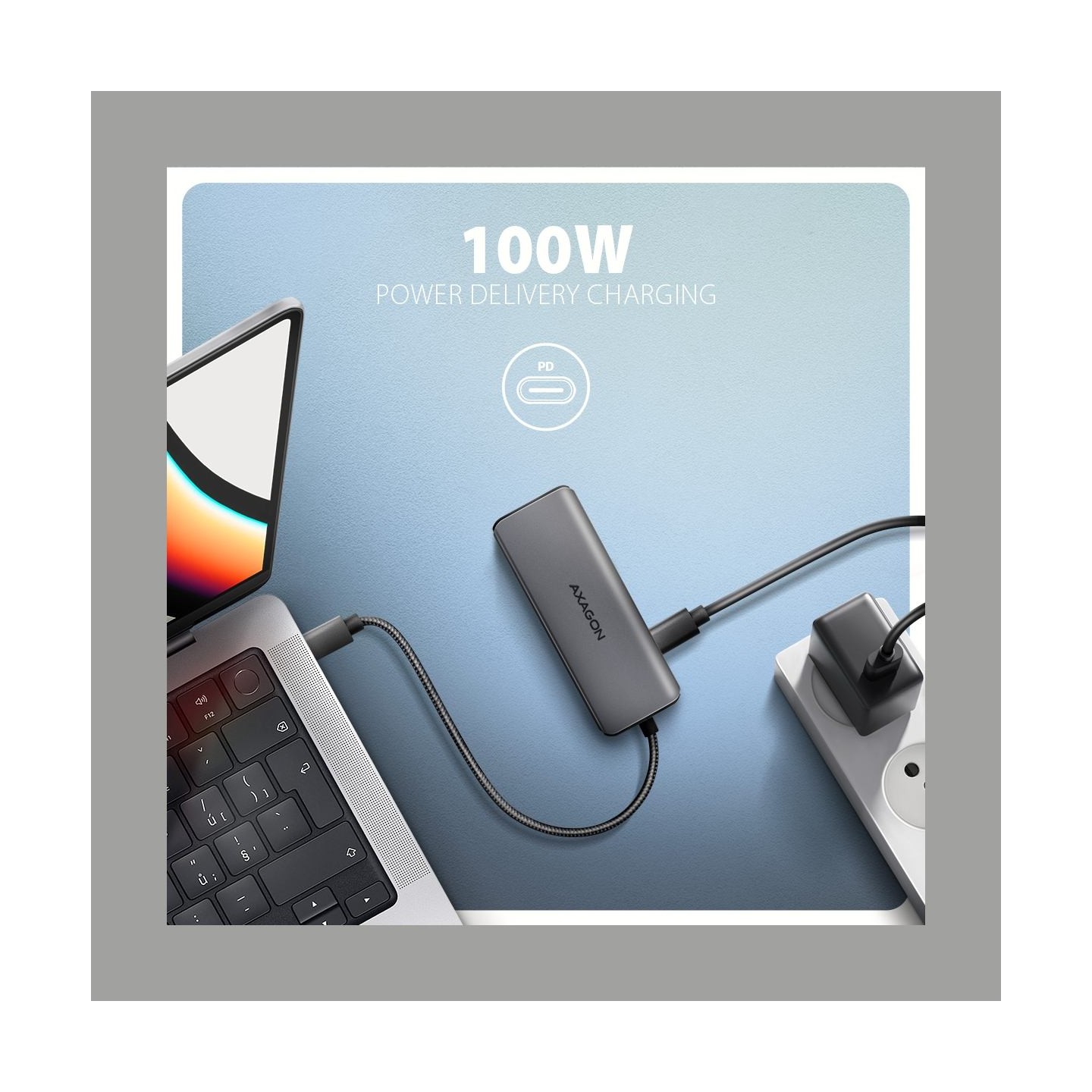 Axagon HMC-5H8K USB 5Gbps hub, 2x USB-A, USB-C, HDMI 8k/30Hz, PD 100W,