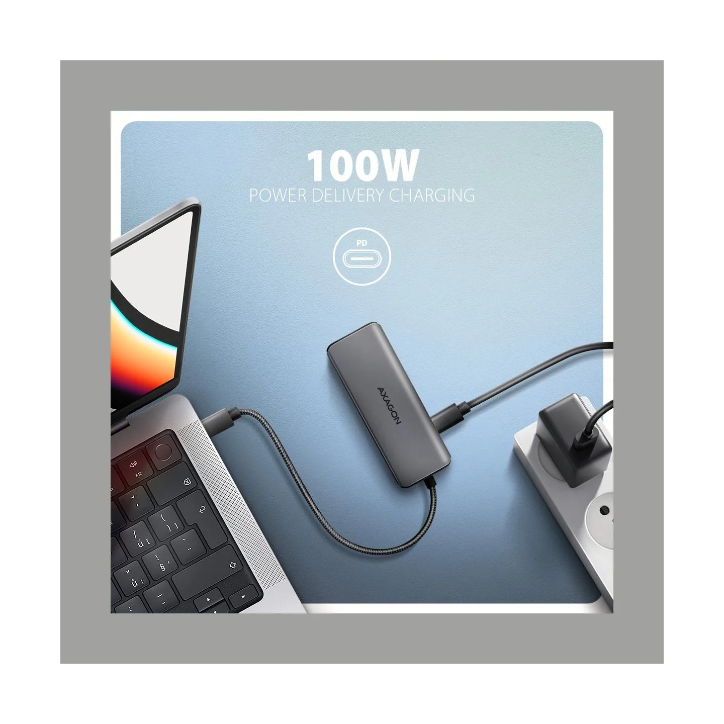 Axagon HMC-5H8K USB 5Gbps hub, 2x USB-A, USB-C, HDMI 8k/30Hz, PD 100W,