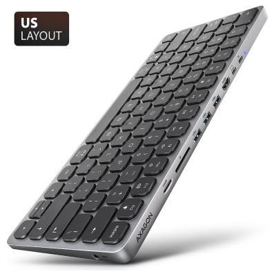 Axagon HMC-KB keyboard USB-C 5Gbps with HUB, microSD/SD, 3x USB-A, HDMI 4K/60Hz, PD 100W, Audio, US layout