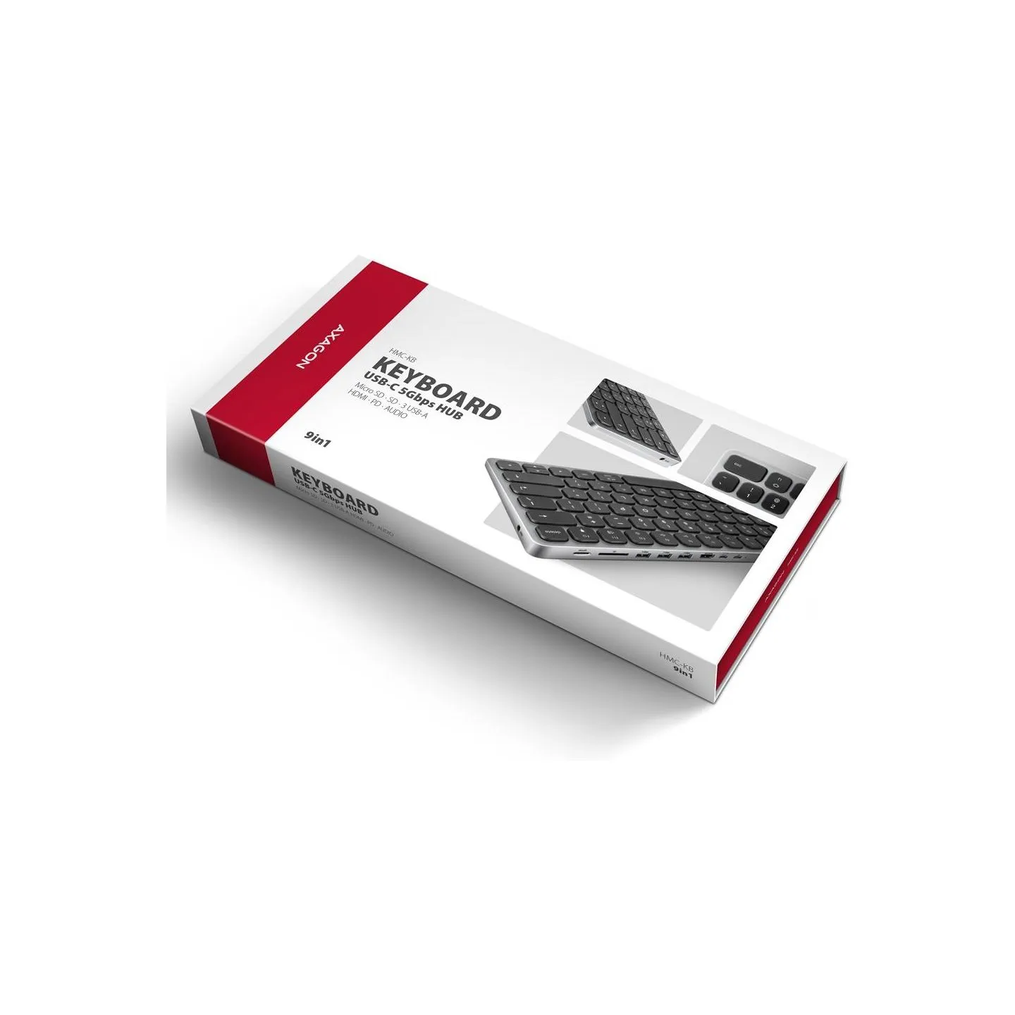 Axagon HMC-KB keyboard USB-C 5Gbps with HUB, microSD/SD, 3x USB-A, HDMI 4K/60Hz, PD 100W, Audio, US layout