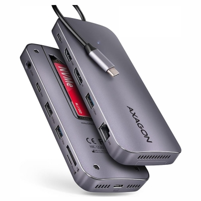 Axagon HMC-12GM2 USB hub 12in1 10Gbps HDMI DP LAN M.2