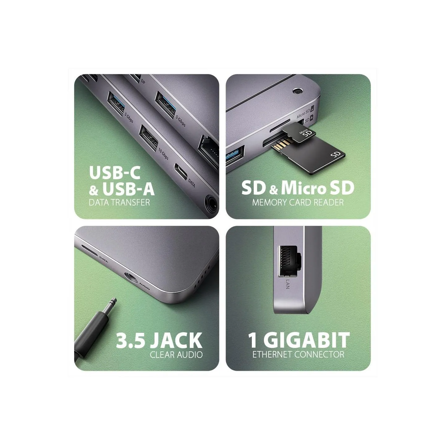 Axagon HMC-12GM2 USB hub 12in1 10Gbps HDMI DP LAN M.2