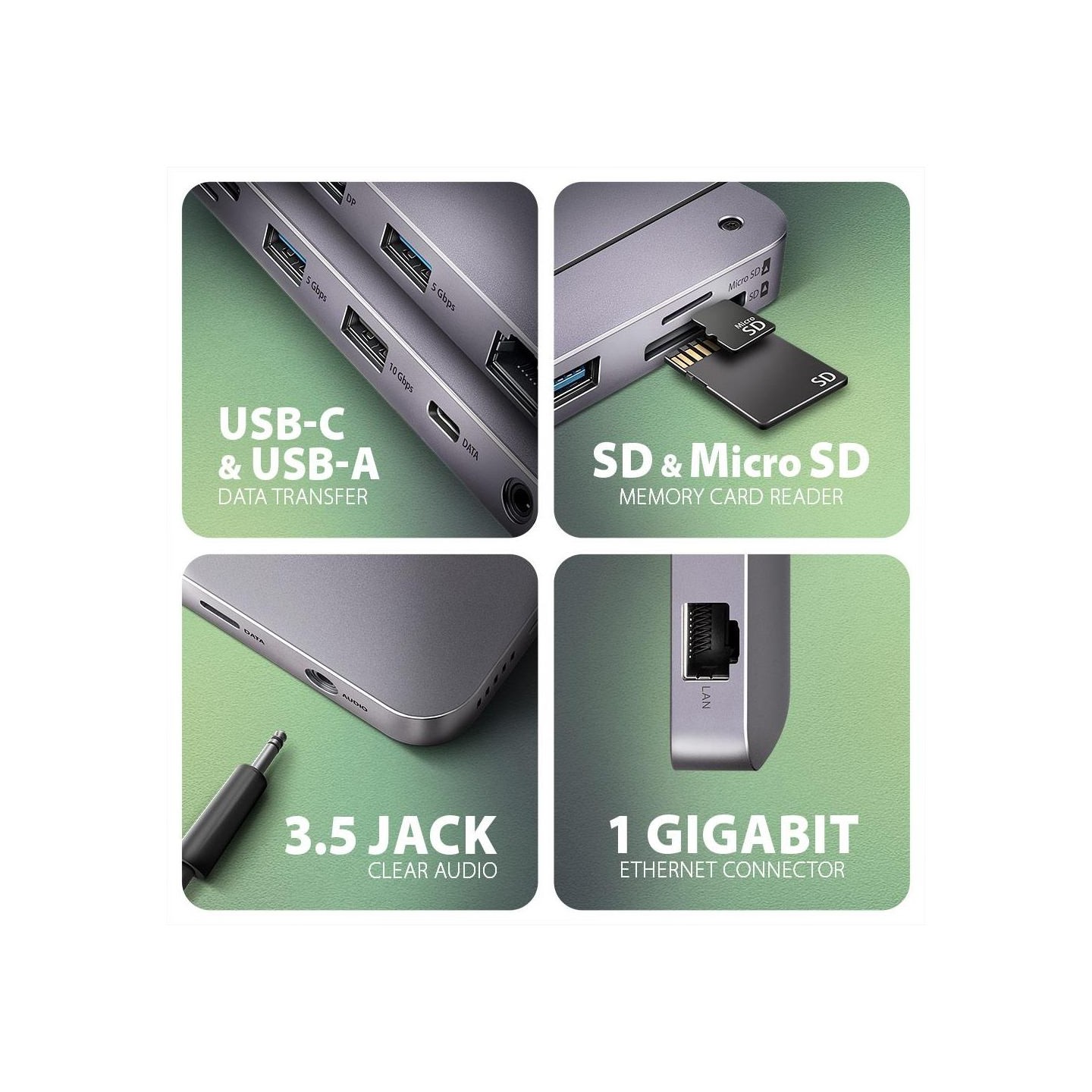 Axagon Multiport USB-C 10Gbps hub. NVMe/SATA M.2, HDMI and DisplayPort. Cable USB-C 50 cm.