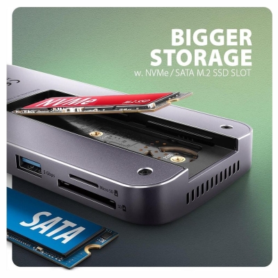 Axagon HMC-12GM2 USB hub 12in1 10Gbps HDMI DP LAN M.2