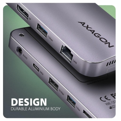Axagon HMC-12GM2 USB hub 12in1 10Gbps HDMI DP LAN M.2