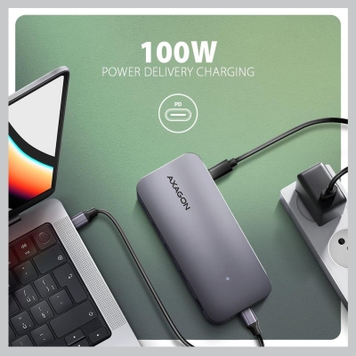 Axagon HMC-12GM2 USB hub 12in1 10Gbps HDMI DP LAN M.2