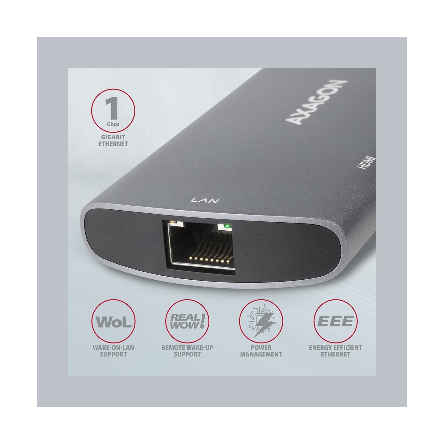 Axagon HMC-6M2 SUPERSPEED USB-C COMBO 6IN1 HUBMultiport USB 3.2 Gen 1 hub. SATA M.2, HDMI, Gigabit LAN and Power Delivery. Cable