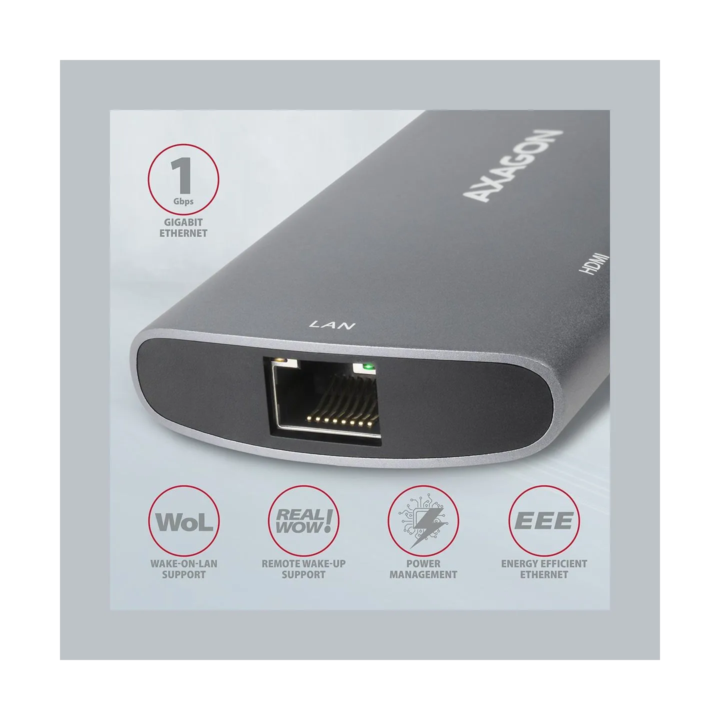 Axagon HMC-6M2 SUPERSPEED USB-C COMBO 6IN1 HUBMultiport USB 3.2 Gen 1 hub. SATA M.2, HDMI, Gigabit LAN and Power Delivery. Cable