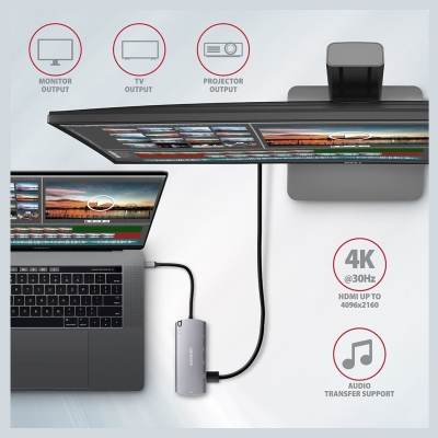 Axagon Hub HMC-6M2 USB-C 3.2 Gen 1 hub w. M.2 SATA + HDMI + GLAN + 2x USB-A + PD 100W