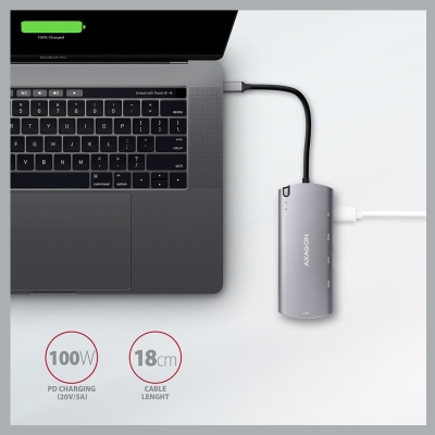 Axagon Hub HMC-6M2 USB-C 3.2 Gen 1 hub w. M.2 SATA + HDMI + GLAN + 2x USB-A + PD 100W