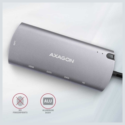 Axagon Hub HMC-6M2 USB-C 3.2 Gen 1 hub w. M.2 SATA + HDMI + GLAN + 2x USB-A + PD 100W